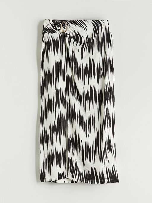 Beli Fermuarl? Desenli B?zg?l? Y?rtma?l? Etek