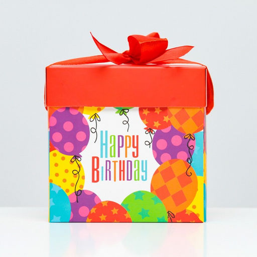 Цена за 12 шт. Коробка Самосборная С днем рождения красная 10х10х10 см - Simaland фото 2