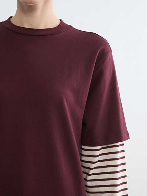 Bisiklet Yaka ?izgili Sweat Elbise