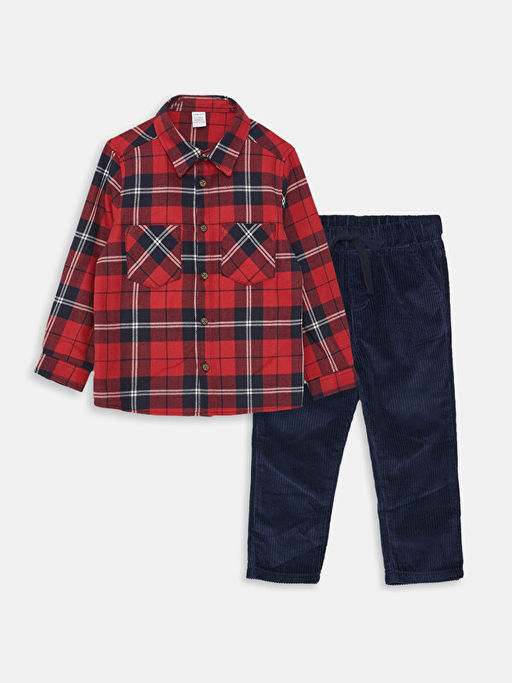 Ekose Desenli Uzun Kollu Erkek Bebek G?mlek ve Pantolon 2li Tak?m