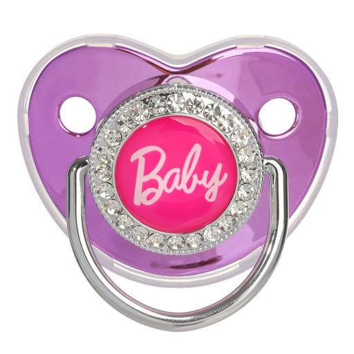 Соска - пустышка силиконовая ортодонтическая M&B «BABY», от 6 мес., с колпачком, держатель - цепочка, цвет розовый/серебро, стразы