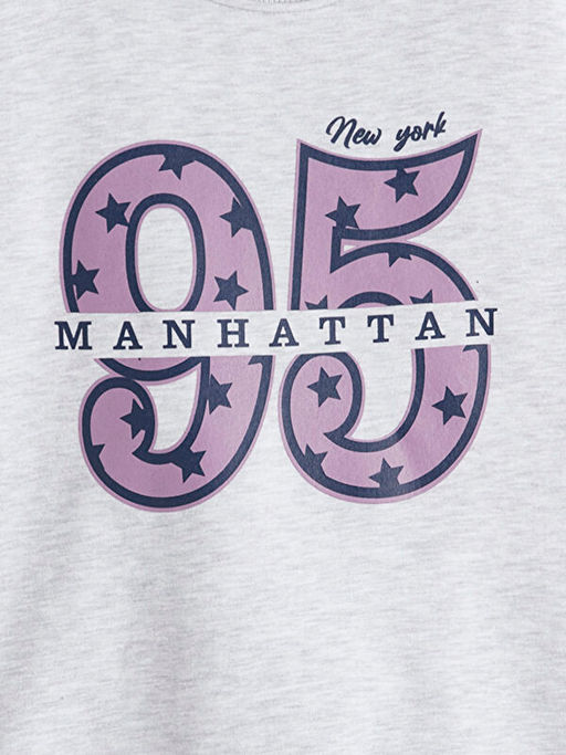 Bisiklet Yaka New York Bask?l? K?z ?ocuk Kal?n Sweatshirt