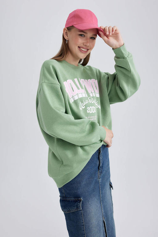 Толстовка из плотной ткани с принтом Cool Oversize с круглым вырезом - Defacto фото 4