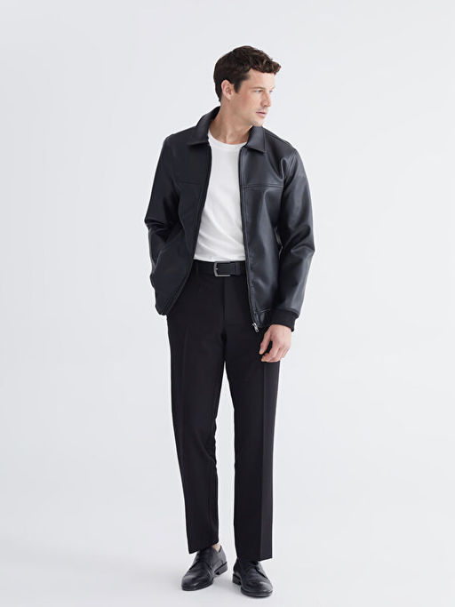 G?mlek Yaka Erkek Deri G?r?n?ml? Ceket