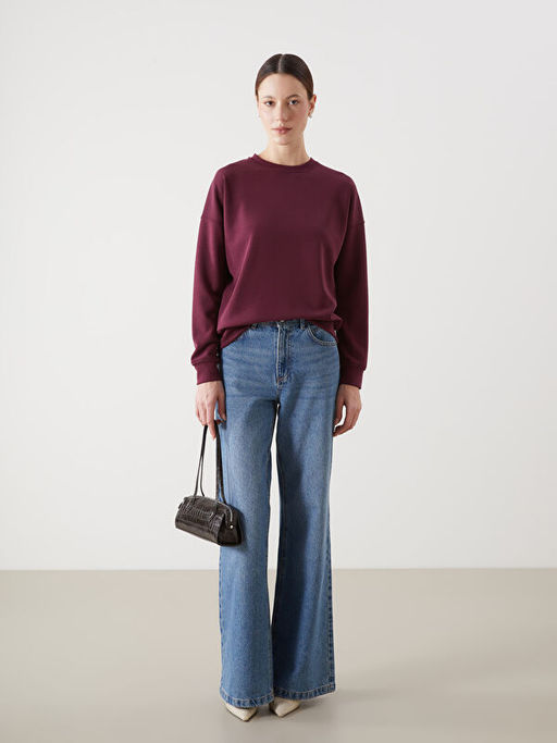 Bisiklet Yaka Oversize Kad?n Sweatshirt