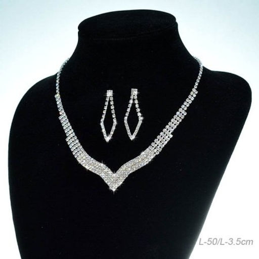 Колье со стразами и серьги гвоздики 3,5 см / 6319 /уп 12/серебро - Галеонтрейд фото 2