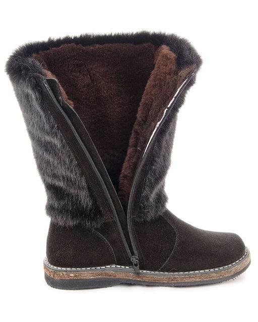 Унты женские на войлочной подошве.Черн., Замша. Черная "норка". Молния