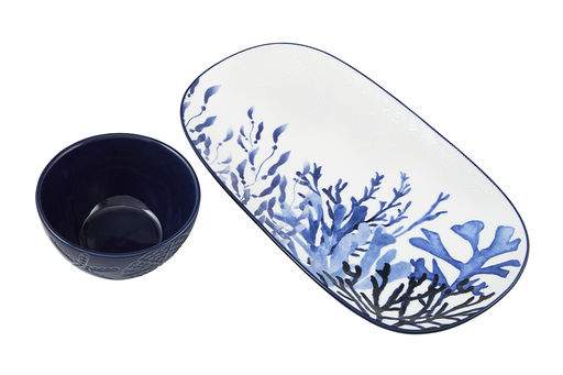 Набор, 2 пр, блюдо/салатник, керамика К, белое/синий, Синие кораллы, Blue Coral