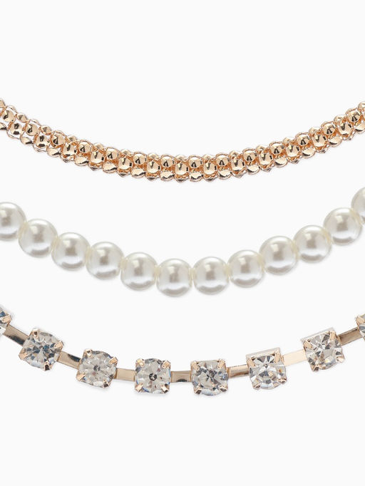 Чокеры «Стиль», набор 3 шт. бусины №8, со стразами, тянется, 35 + удлинитель 5 см, белый в золоте