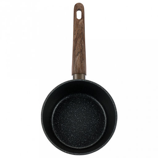 Ковш с двухслойным антипригарным покрытием "Moderno" 1,3л, д16см, h8см, s2,6мм, дно s3,1мм, стеклянная крышка, бакелитовая ручка с покрытием "soft-touch", имитирующим текстуру дерева, "Regent", цветная коробка (Китай) Подходит для всех видов плит, в