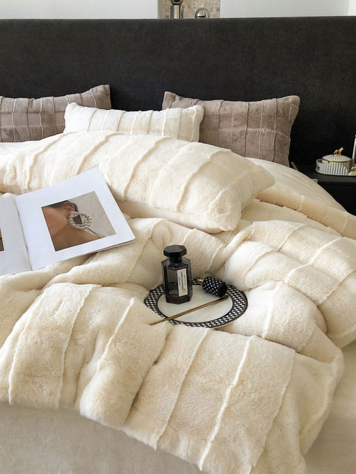 КПБ меховое MENCY с простыней и наволочками MENMEX ЧЕРНЫЙ