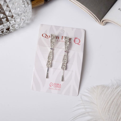 Цена за 3 шт. Невидимки для волос «Волшебный блеск», набор 2 шт., бантик, 5.5 см, серебро