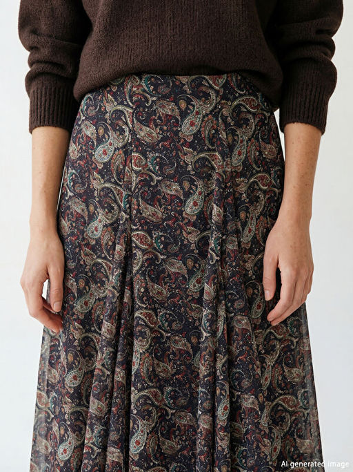 Beli Fermuarl? Desenli Pileli Etek