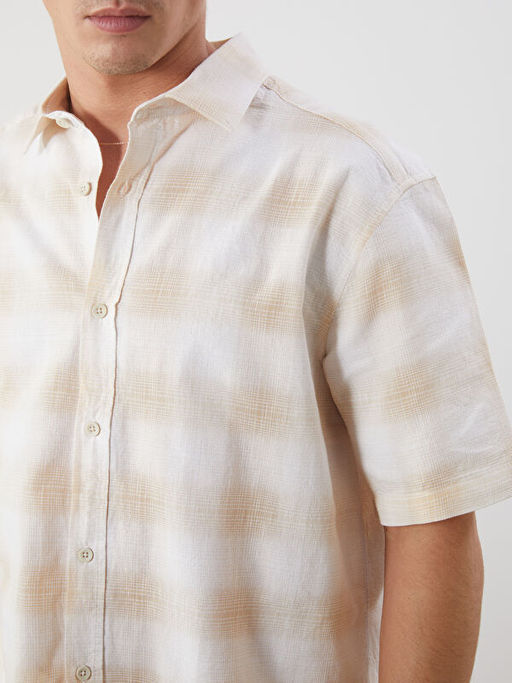 Regular Fit K?sa Kollu Ekose Poplin Erkek G?mlek