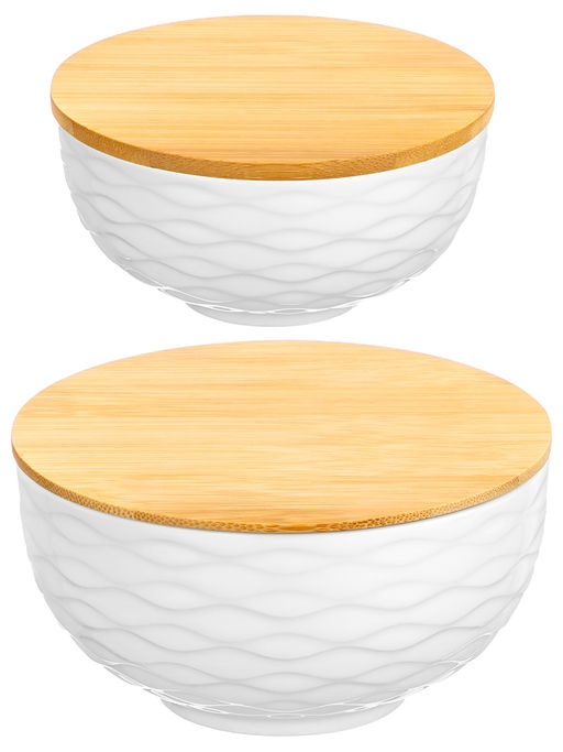 Набор салатников 2 пр. 300 мл 11,5*11,5*6 см + 550 мл 14*14*7,5 "Айсберг волны" с деревян. крышками
