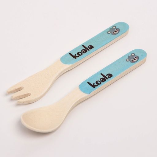 Набор бамбуковой посуды Коала, тарелка, миска, стакан, приборы, 5 предметов - Крошка я фото 8