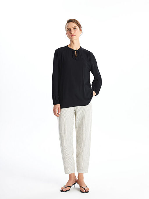 Ba?lamal? Yaka D?z Uzun Kollu Kad?n Bluz