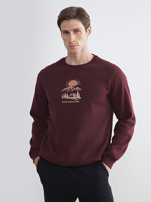 Bisiklet Yaka Bask?l? Erkek Sweatshirt