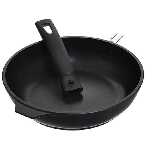 Сковорода с тефлоновым покрытием д22см "Традиция", h5см, съемная ручка из термостойкого пластика 16,5см, стеклянная жаропрочная крышка (Россия)