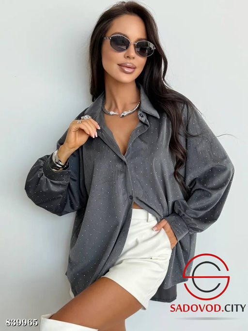 Рубашка нарядная оверсайз со стразами - Bruno фото 4