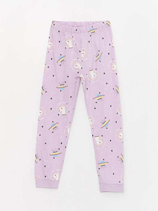 Bisiklet Yaka Bask?l? Uzun Kollu K?z ?ocuk Pijama Tak?m? 2li