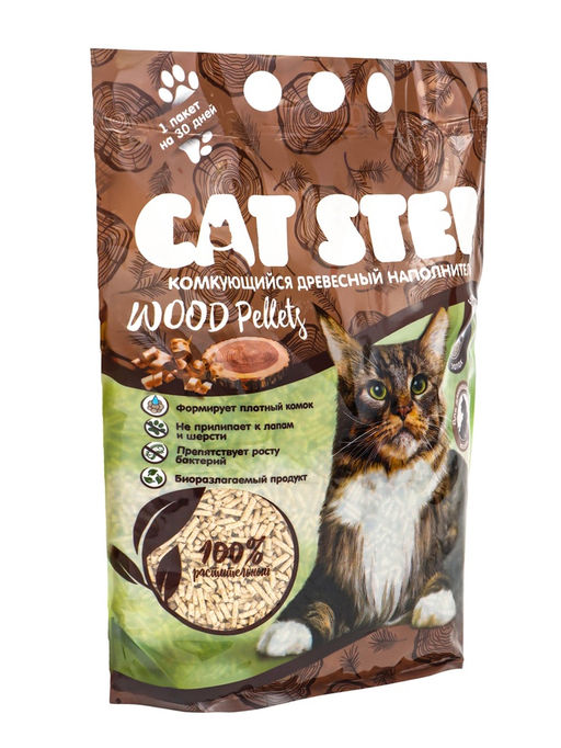 Наполнитель комкующийся растительный CAT STEP Wood Pellets 5 л
