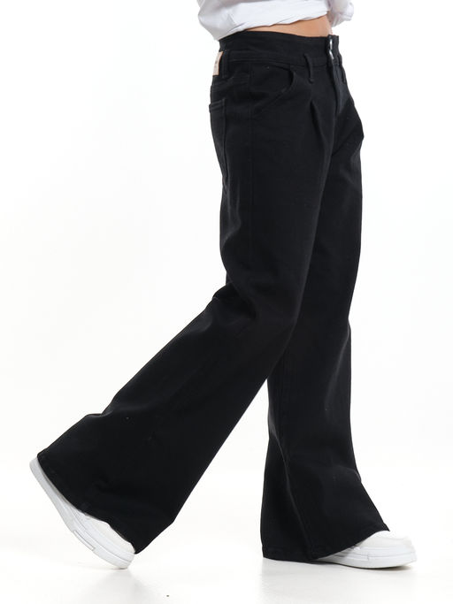 Джинсы черные подростковые палаццо для весны и лета 33-1074 черный - Mini maxi фото 3