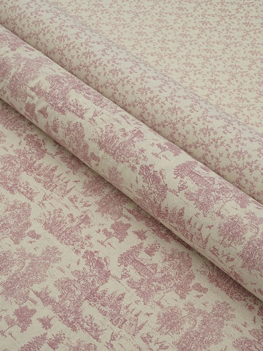 Хлопколен Туаль де Жуи - прованс цветы цв.брусника (на суровом), ш.1.4м, лен-15%, хл-85% - Купава фото 9