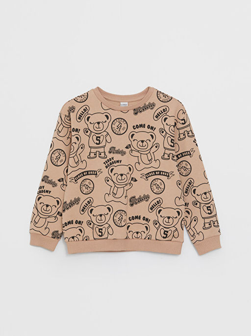 Bisiklet Yaka Bask?l? Uzun Kollu K?z ?ocuk Sweatshirt