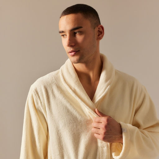 Халат махровый мужской SL HOME: Basic «Айвори», размер S, хлопок 100%, молочный