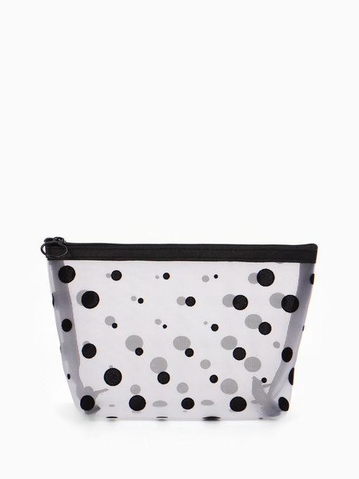 Косметичка DOTs, с рисунком, сетка, на молнии, белая