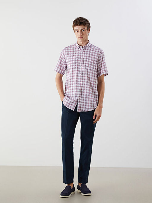 Regular Fit K?sa Kollu Ekose Arm?rl? Erkek G?mlek