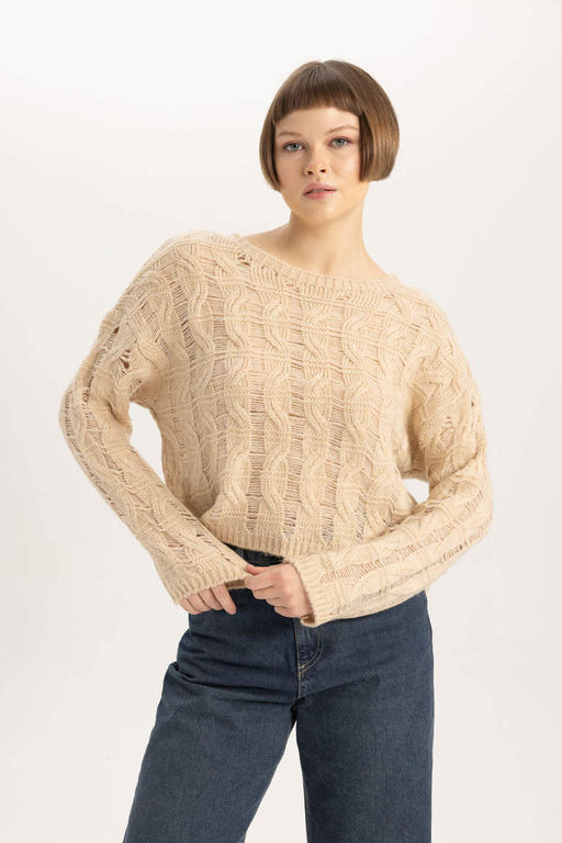 Свитер Relax Fit с круглым вырезом - Defacto фото 4