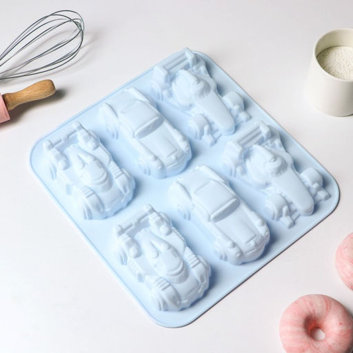 Форма для выпечки Доляна Гонки, силикон, 29.5?27 см, 6 ячеек (11.5?6.5 см), голубая