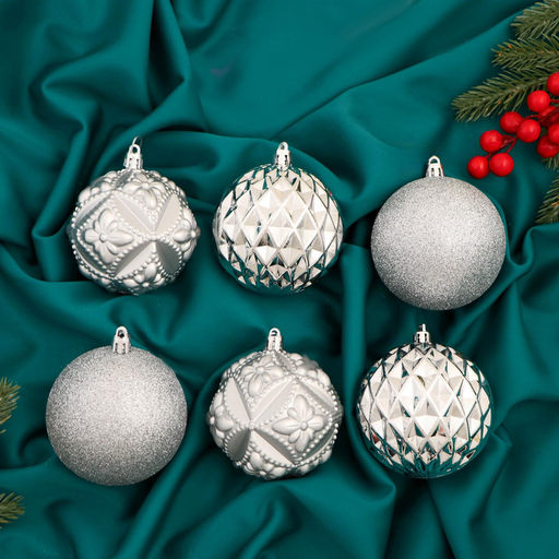 Ёлочные игрушки Саманта, шары новогодние, d=8 см, 6 шт., серебро