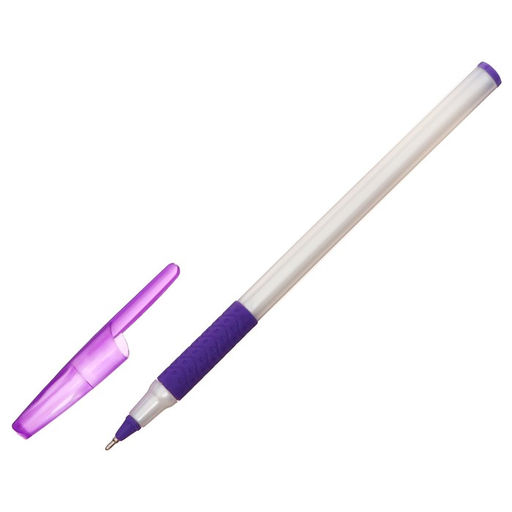 Цена за 12 шт. Ручка шариковая 0.7 мм, стержень синий, корпус белый с резиновым держателем и колпачком, МИКС