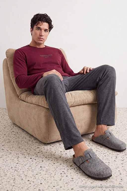Bordo Regular Bask_l_ Homewear Pijama Tak_m_ TMNAW27PT00001 - Trendyolmilla фото 2