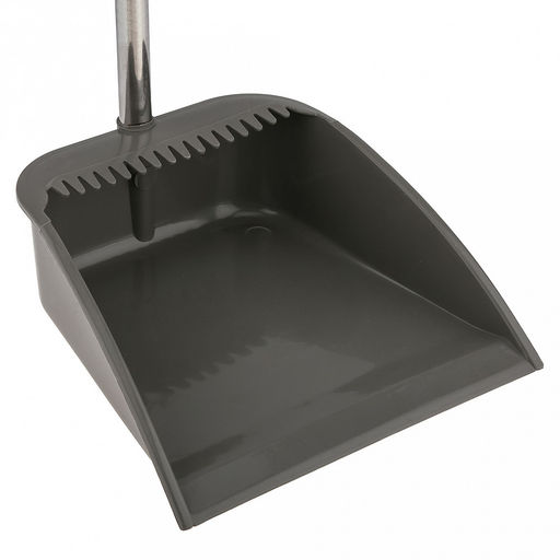 Комплект пластмассовый: совок 23,5х23х8,5см, рукоятка 59см, съемная, металл окрашенный + сметка 3х25см, рукоятка 63см, съемная, металл окрашенный, ворс 7,5см, "Практик", серый (Китай)