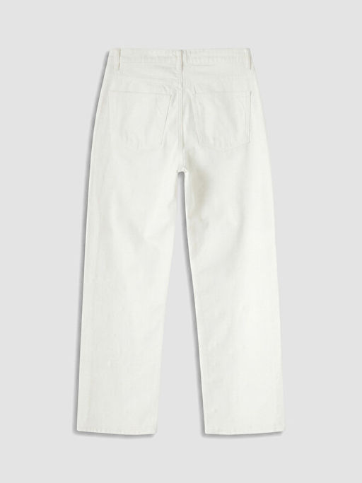Straight Fit ?nci ??lemeli Kad?n Jean Pantolon