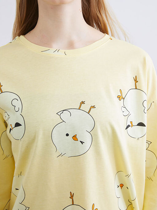 Bisiklet Yaka Bask?l? Kad?n Pijama Tak?m?