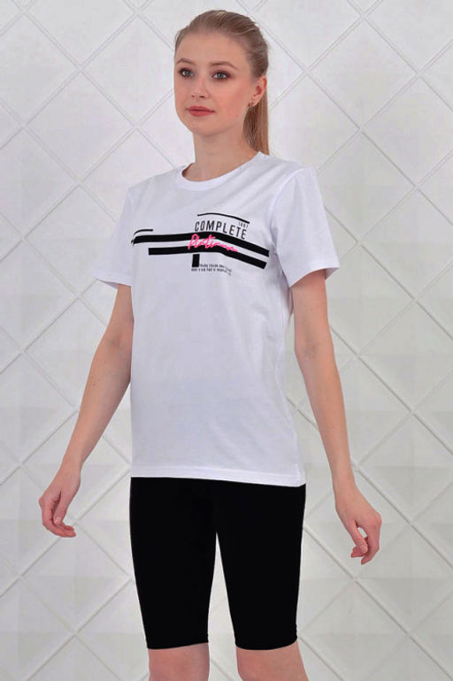 Арт. 5728 Костюм с велосипедками 42-50 (5 шт) Цвет:верх- белый, низ- черный - Калинка фото 2