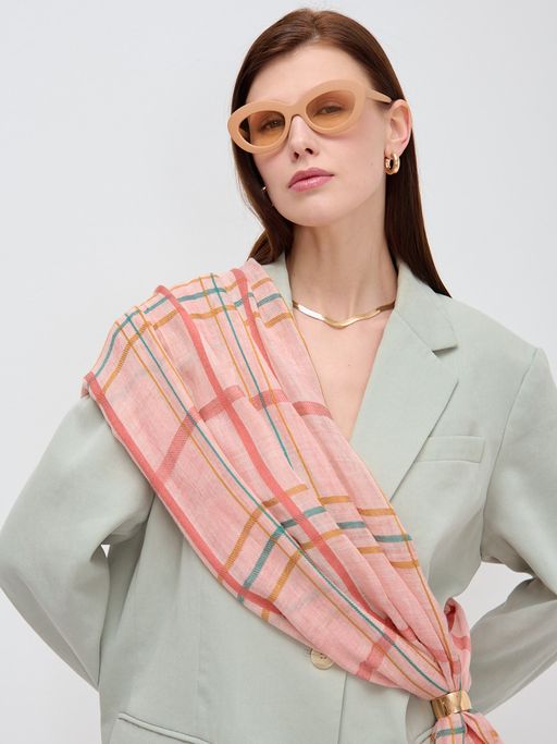 лен с хлопком Большой, красивый двусторонний палантин с необычной выработкой по всему полотну изделия