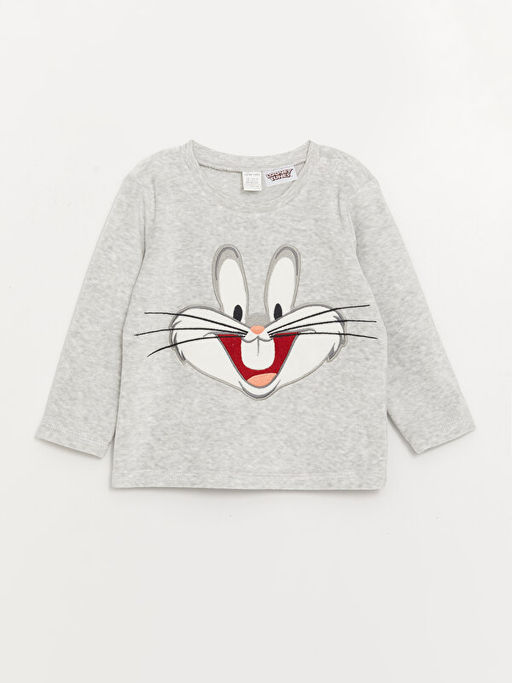 Bisiklet Yaka Uzun Kollu Bugs Bunny Nak??l? Kadife Erkek Bebek Pijama Tak?m? - Waikiki фото 2
