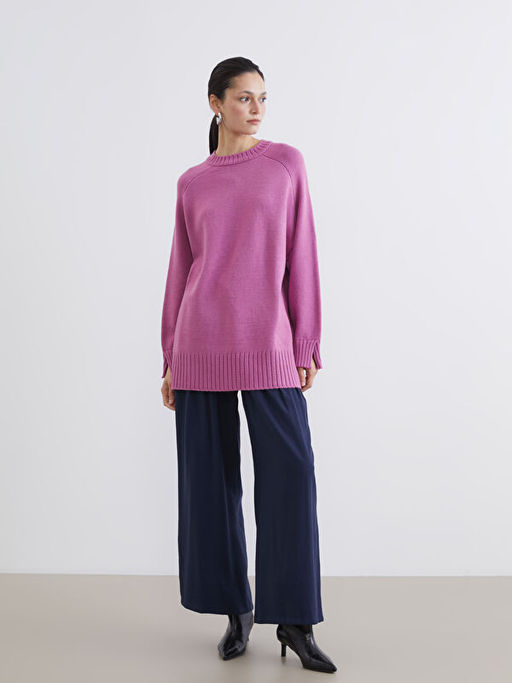 Bisiklet Yaka Oversize Kad?n Triko Tunik