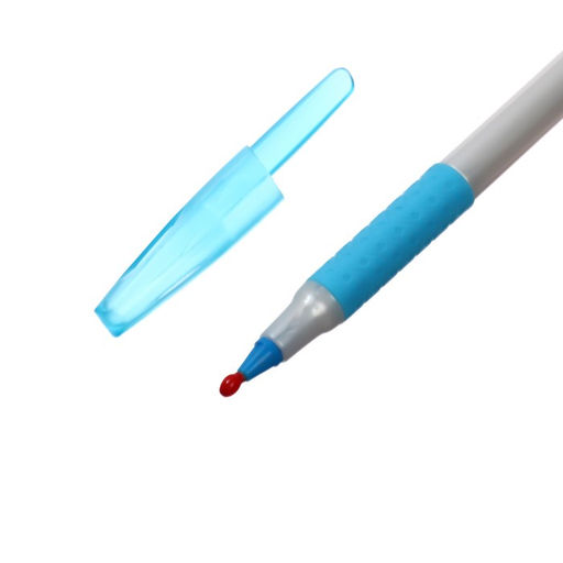 Цена за 12 шт. Ручка шариковая 0.7 мм, стержень синий, корпус белый с резиновым держателем и колпачком, МИКС