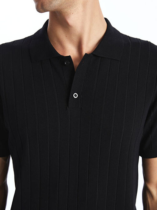 Polo Yaka K?sa Kollu ?izgili Erkek Triko Kazak