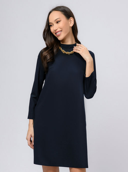 Платье темно-синее длины мини с белыми манжетами и воротником - 1001dress фото 6