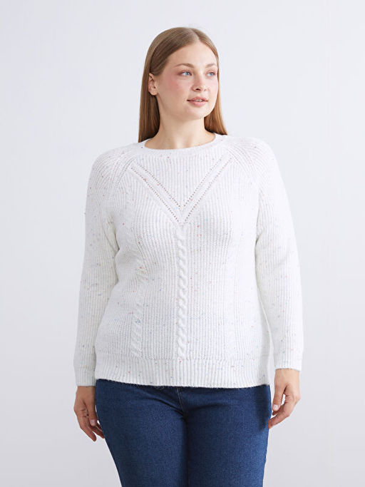 Bisiklet Yaka Kendinden Desenli Kad?n Triko Kazak