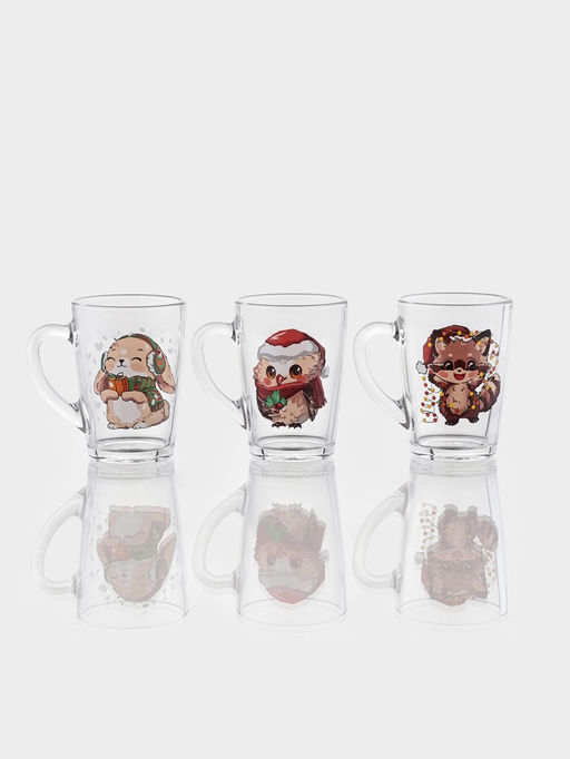 Цена за 20 шт. Кружка Капучино. Новогодние зверушки, 300 мл, стекло, рисунок МИКС