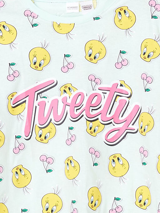 Bisiklet Yaka Tweety Bask?l? K?z ?ocuk ?ortlu Pijama Tak?m?